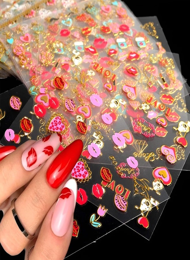 SPLOCUDU 30 Sheets Valentine's Day Nail Art Stickers Red Heart Nail Decals 3D Self-Adhesive Rose Lip Kiss Nail Supplies DIY Acrylic Nails Decoration Accessories for Women and Girls - Image 1